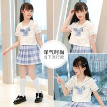bei lan semir girls sailor jk uniforms lattice skirt summer white shirts with short sleeves children's summer child big boy