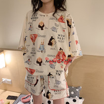 Japan soft honey new cute girl cotton short sleeved pajamas summer parent-child home suit