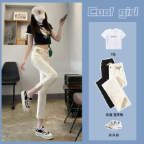 Open Fork Straight Drum Jeans Woman 2022 New High Waist Display Slim Minor Guy 89 Pants Light Color Smoke Pipe Pants