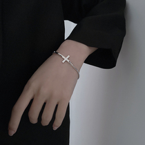 Cross bracelet ~ overall sterling silver simple girl ins niche design cold wind adjustable thick chain bracelet