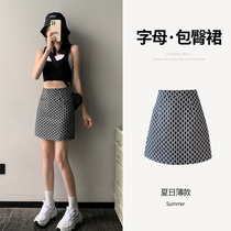 Black letter skirt womens summer bag hip a-shaped half skirt high waist fashion anti-light small man 2021 New