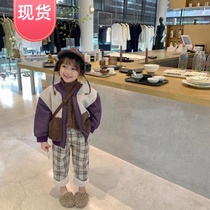 South Korean childrens clothing girl jacket 2021 autumn and winter new lamb suede children blouses with velvet pants foreign air 100 hitch