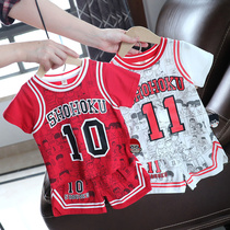 Baby summer short sleeve shorts set children Korean version of foreign style cotton cartoon basketball sports set tide 1320