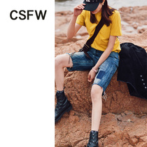 At this time the flavor retro bf wind patch straight drum denim shorts woman loose spring and summer chic high waist 5 minute pants slim