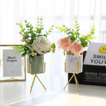 Nordic living room study desktop vase decorations simple light luxury marble creative iron frame ceramic vase