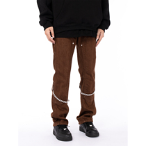 MT99 Original Chain Micro Horn Pants Design Sensation Small Crowned Straight Drum Jeans American Retro Loose Brown Pants