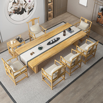 High-end tea table solid wood tea table and chairs combination table 1 m 8 New Chinese meditation brief about modern kung fu log large