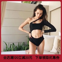 20201 new European and American Net red swimsuit women black one-piece sexy long sleeve thin conservative hot spring swimsuit