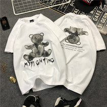 Tide card 2021 Summer Korean version Little Bear short sleeve T-shirt female hip-hop lovers male and female pure cotton half sleeve bestie net red ins