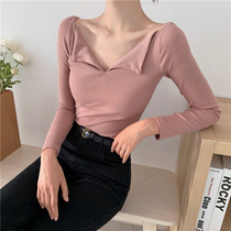 V collar knit cardigan small fall winter inner lap bottom design sensation small crowdback lace with short length sleeves blouses woman