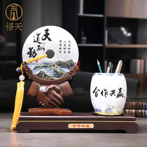 Jade safe buckle pen holder ornaments boss office desk decoration to send customers business gifts customized high-grade