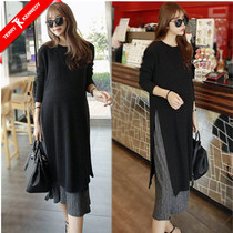 Maternity dress spring suit fashion style tide mother foreign style age reduction long thin Hepburn style spring and autumn maternity dress