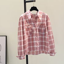 Hong Kong Tide 2021 new cotton plaid shirt womens long sleeve loose casual shirt Joker coat