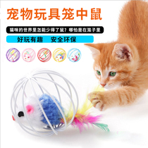 Caged Squirrel Cat Toy Teasing Cat Stick Mouse Emulation Wool Iron Wire Woven Cage Resistant To Bite Puzzle Iron Ball Kitty Toy