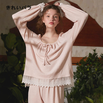 Pajamas womens autumn and winter long-sleeved trousers Princess court style sweet and cute loose can be worn outside girlfriends home clothes set