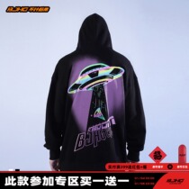 BJHG homemade winter colorful reflective laser UFO printed hooded sweater mens loose tide coat top specials