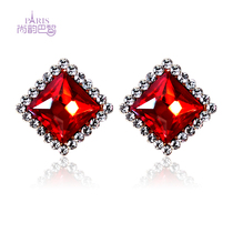 Europe America South Korea flash diamond square diamond earrings ruby earrings atmospheric feminine earrings black earless ear clips