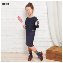 NONOCO Childrens Set Autumn Girls Lady Lace Contrast Striped Splice Dress