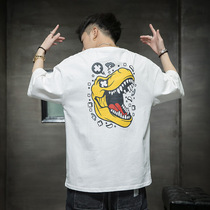 Short-sleeved mens t-shirt tide brand ins2021 new Hong Kong style mens cotton T-shirt trend handsome loose half-sleeve base shirt