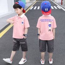 Boys summer Net red suit handsome 2021 new foreign style childrens clothing big children summer short sleeve sports clothes tide