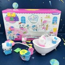 Meng cat loves to take a bath Hello Kitty Girl playing home toy electric bathtub spray bath tub pig doll toy