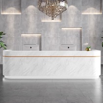 Company Front Office Imitation Marble Reception Desk Fashion Baking Varnish Cashier Beauty Salon Counter Arc Desk Booking