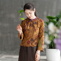 Strange flowers bloom original design orchid (flower Bodhi) silk fragrant cloud yarn long sleeve classical Chinese short coat female