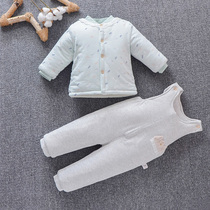 Baby bib suit autumn and winter 0-1-2-year-old female baby cotton coat two-piece set thick toddler cute cotton suit spring