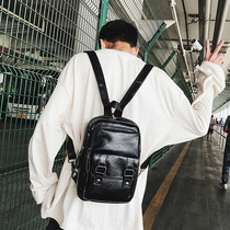 Tide Card Multifunction Mini Double Shoulder Bag New Men Genuine Leather Backpack Leather Brief 100 hitch Personality Tide Mens Chest Bag