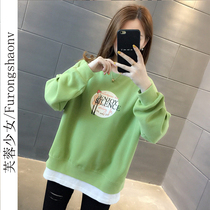 Fake two pair round neck sweater female 2021 spring new Korean version Joker loose slim casual cec coat top