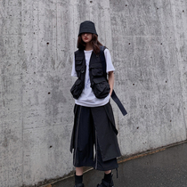 Black universe wide leg pants womens high waist spring and autumn Joker overalls pants thin skirt pants Capri pants hip hop tide ins cool handsome