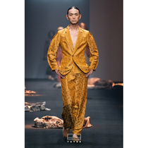 (Fashion Week) Painted Moon Show With High Set Golden Carved Silk Twist Suit Skirt High Open Fork Wrap Hip Half Body Dress Limited