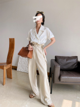 taupe store oyster apricot gray thin display leg long high waist wide leg pants air pants Tencel linen paper bag pants