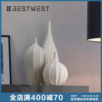New Chinese style vegetarian ceramic large vase ornaments white dried flower arrangement vase model tenant hall soft decoration ideas