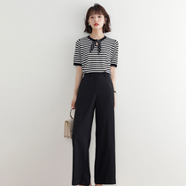  mularsa pants 2020 new imported fabric black and white knock leg long wide leg casual pants thin women