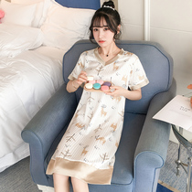 Nightdress summer Thin Ice Silk Korean version of loose pajamas female Sweet Silk lady home clothes student dress