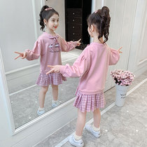 Girl dress autumn 2021 New Style Autumn college style skirt children long sleeve Spring and Autumn Sweater Skirt tide