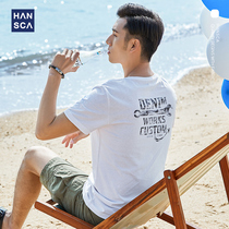 Hanska Summer 2021 new cotton print short-sleeved T-shirt mens Korean version of the fashion loose crew neck casual top