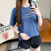 Net Red Short Sleeve Woman 2022 Summer Brief Pure Cotton T-Shirt Ins Tide New Port Wind Loose Korean Version Half Sleeve Blouse