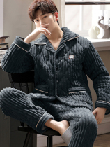 IF-KAN coral velvet pyjamas mens thickened and plush warm three-layer cotton jacketed winter flannel loungewear set