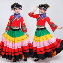 Six-one childrens Yi dance costumes big swing skirts opening stage performance costumes Torch Festival National Performance costumes