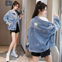 Fashion brand Ocnltiy new embroidery top wild fashion jacket small daisy loose casual denim jacket women
