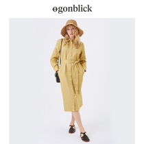 Nordic Moment Long Sleeve Shirt Lian dress Girl with design Sensation Skirt Open Fork Long Sleeves Casings Waist Lacing Temperament