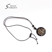 sumni 18K gold wishing tree cowhide rope necklace sweater chain female long pendant 2019 new