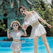 Parent-child swimsuit female mother and daughter new 2020 Korean split skirt style Conservative belly hot spring children childrens swimwear