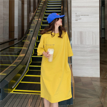 Net Red Lazy Breeze Medium Long short sleeves T-shirt dress Women summer dress Korean version Large code Female loose casual student Liandress