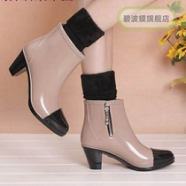 Spring Summer rain boots female Waterproof high heel boots tube fashion boots slip resistant water shoes additive Velvet