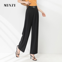 Minzi wide leg pants womens pants spring and summer high waist hanging feeling thin black loose casual summer mop suit trousers