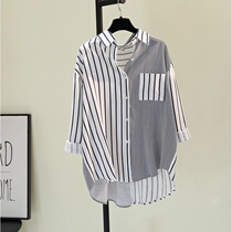 Chao brand Korean version of Joker Vertical Striped Cotton Shirt Womens 2021 New Loose Color Blouse Shirt Shirt Top