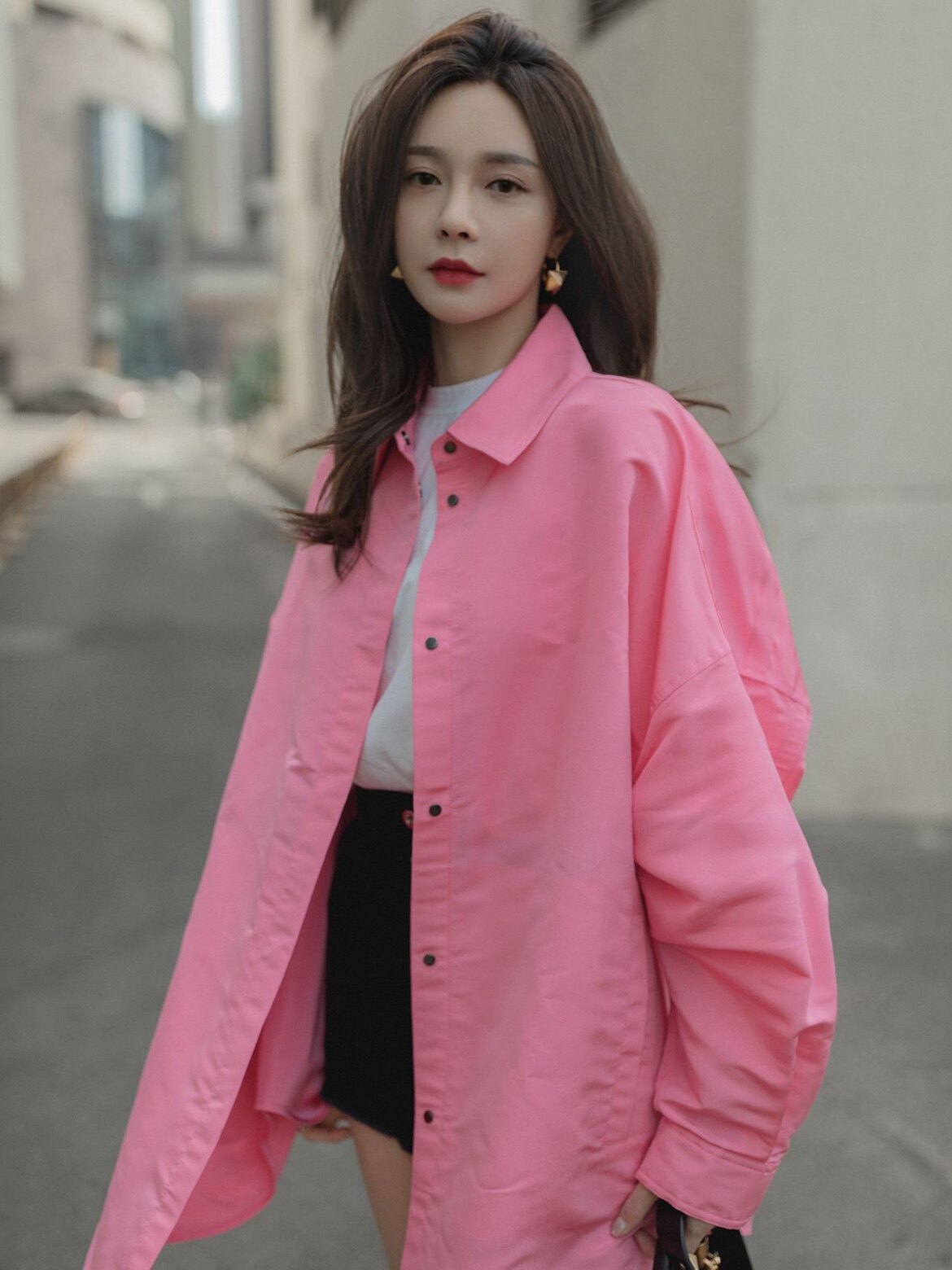 沈梦辰同款粉色长袖衬衫女春秋港风宽松bf上衣oversize休闲外套潮